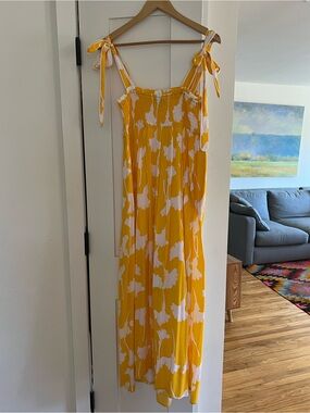 Target x Diane Von Furstenberg Yellow & White Gingko Tie-Shoulder Maxi Dress